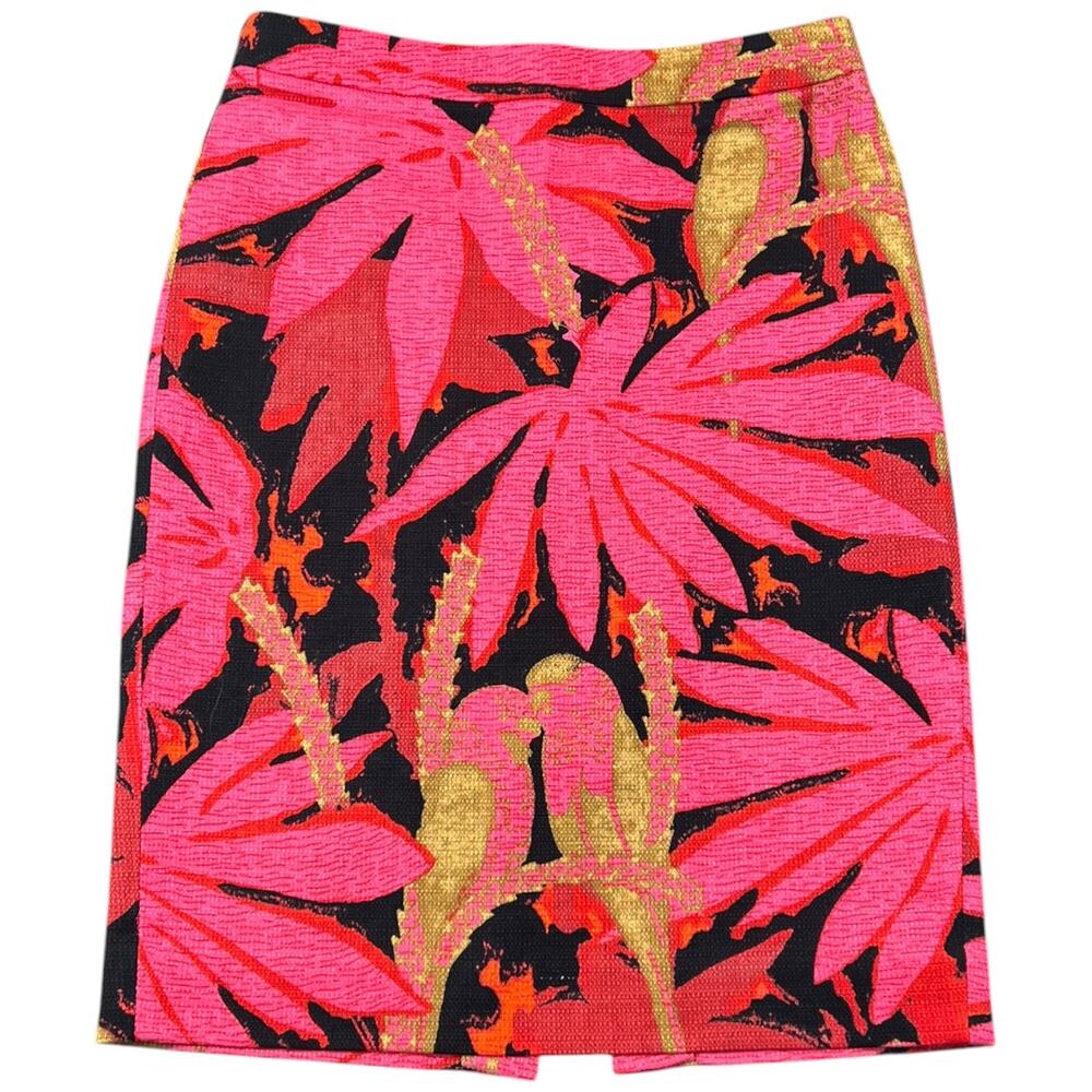 J.Crew No. 2 Floral Jacquard Pencil Skirt Pink Red Gold Black Size 4